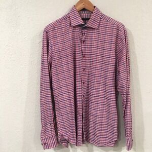 Hammer Made Men 16.5/42 Dress Shirt Pink Multicolored‎ Checks Button Up Designer